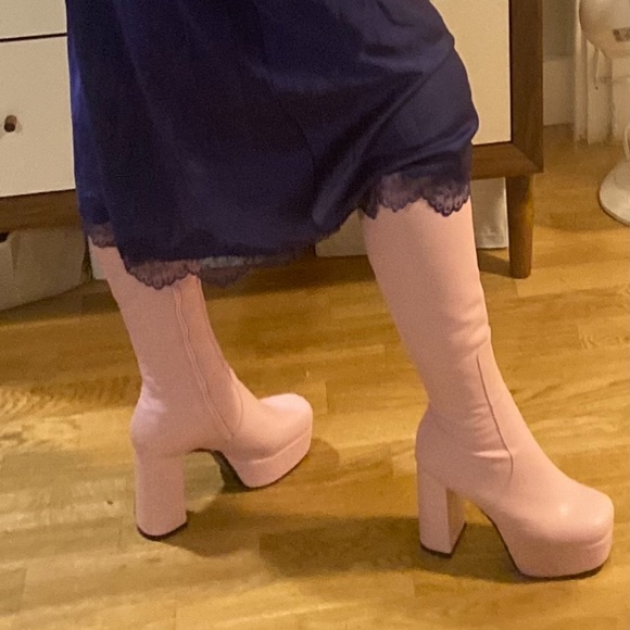 Pink Knee High Platform Boots - Picture 4 of 4